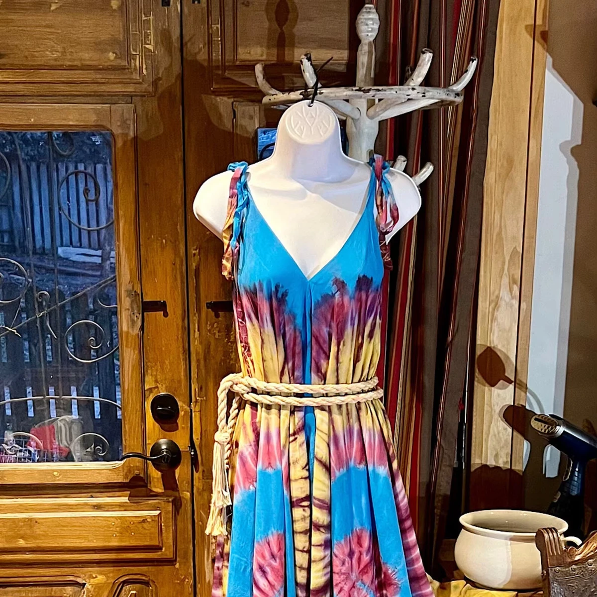 Women's High Rayon Tie Dye Jumpsuit Harem Pants Fashion Casual Summer Beach Boho One Piece Cover High Fashionable Tie Dye Dress