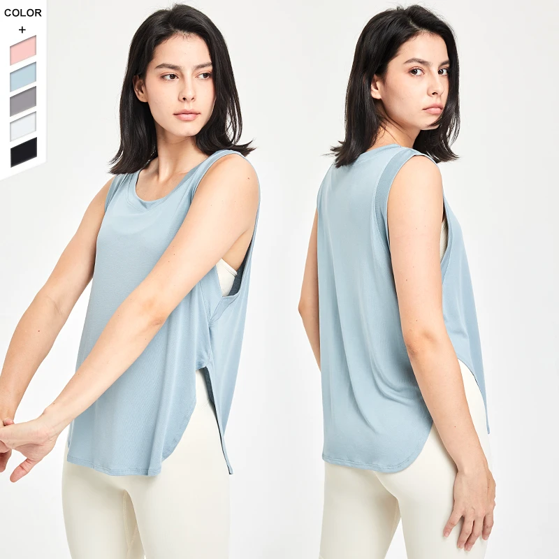 In Stock High Quality Solid Color Sleeveless Top Running Training Yoga Top Loose Sports Vest