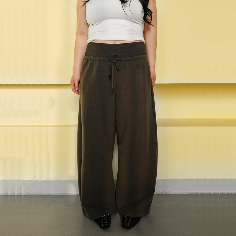 Winter Thick Comfortable Elastic High Waist Drawstring Loose Large Women's Casual Pants