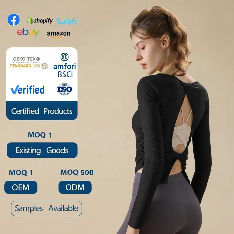 Hot Selling Long Sleeve Yoga Fitness Top Slim Fit Hollow Back Sports Running T-Shirt for Women