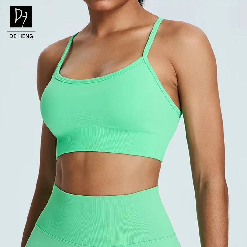 Custom New Style Fashion Active Gym Sports Wear Women Nude Feeling High Cross Back Fitness Seamless Yoga Top for Women