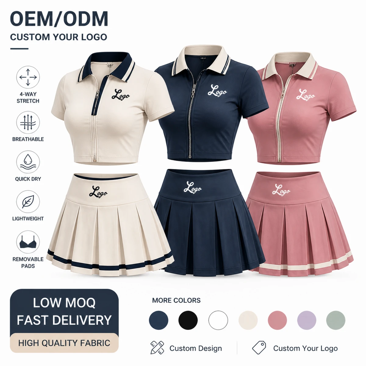 Custom Gold Zipper Gym Workout Sportswear Activewear 2-Piece Yoga Jacket Short Skirt Set Fitness Women Yoga High Waist Leggings
