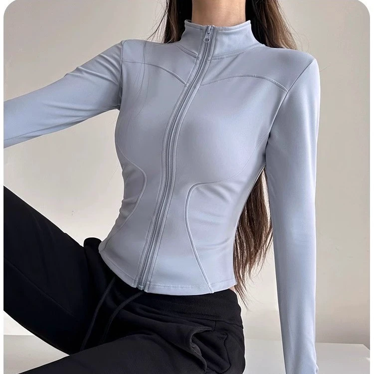 Outdoor Sports Long Sleeved Women Slim Yoga Clothes Quick Dry Zipper Cardigan Stand up Collar Jacket Running Fitness Jacket Top