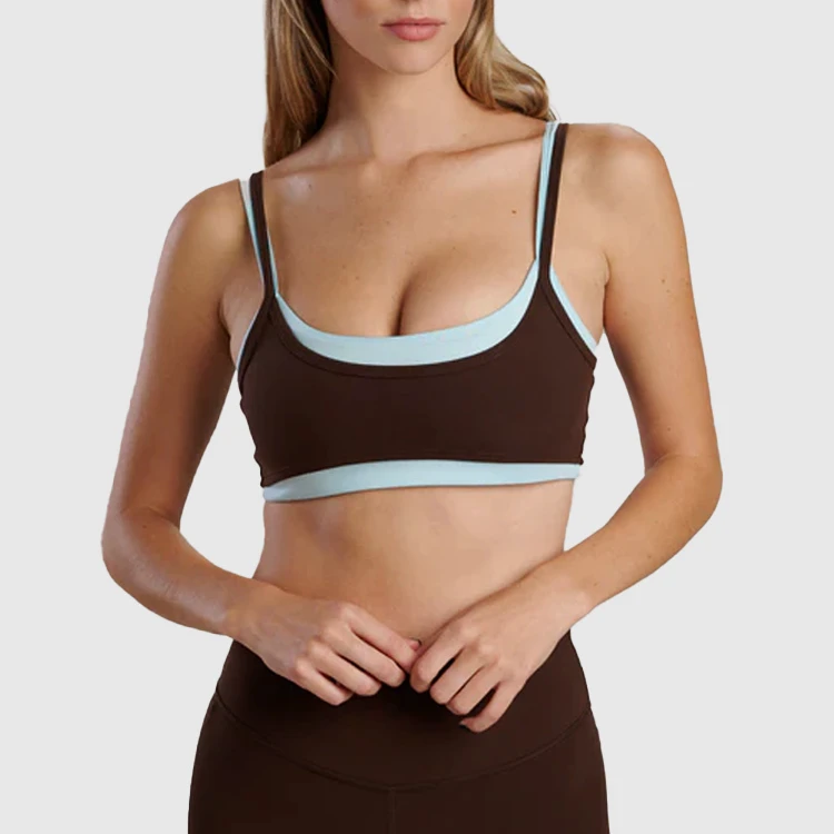 2 in 1 Contrasting Colors Layered Sports Bra Pilates Leisurewear High Elasticity Workout Gym Women Yoga Brassiere