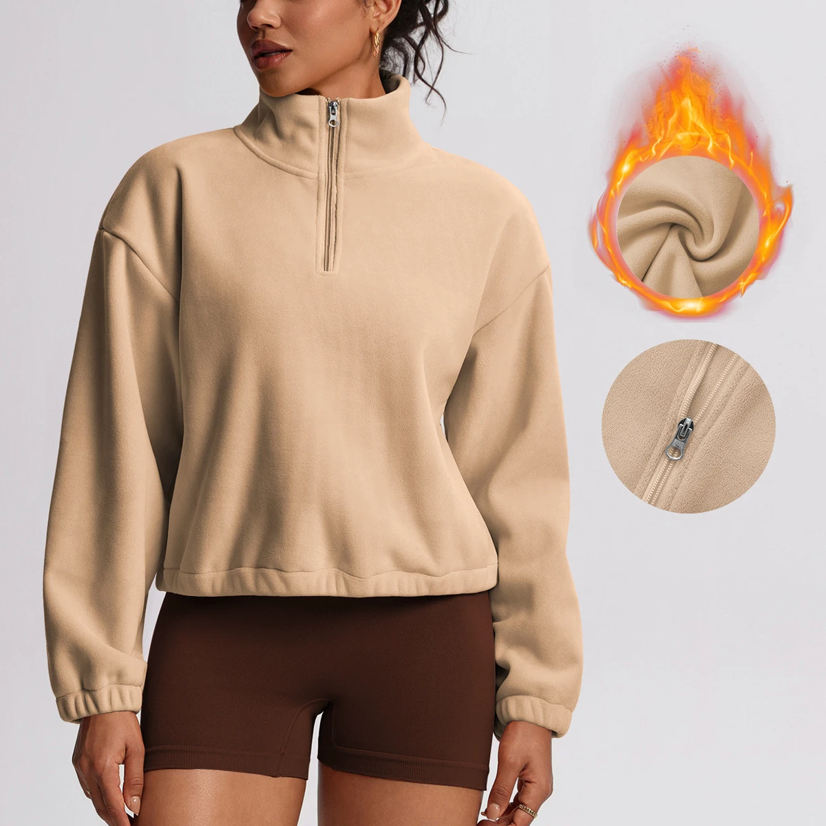 Yoga Top Factory Wholesale Winter Warm Lightweight Polar Fleece Half Zip up Collar Sports Top Women's Casual Loose Sweatshirt