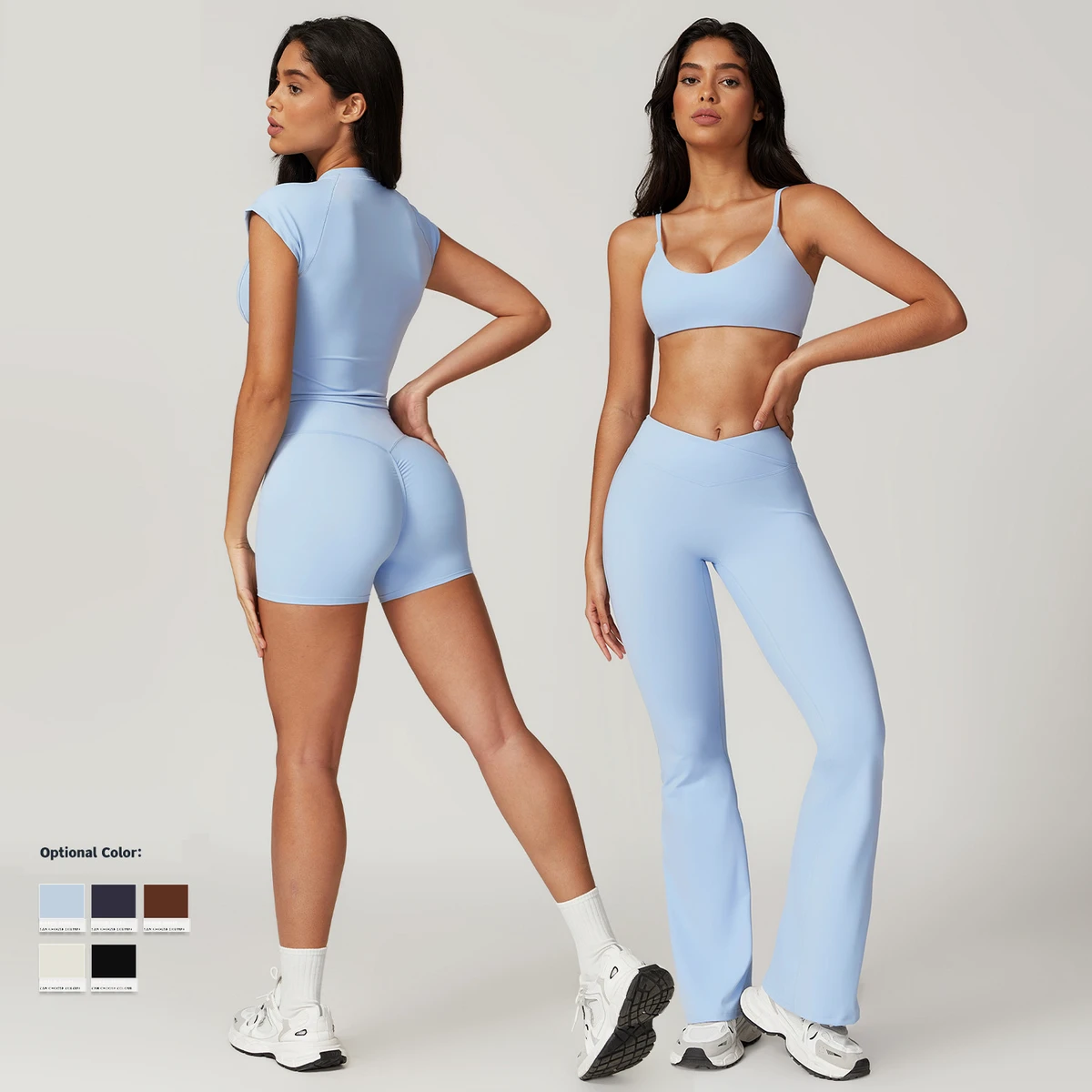 Custom Recycled Fabrics Material 2piece Short Sleeve Gym Crop Top Yoga Sets Outfit Scrunch Butt Workout Shorts Women Sets