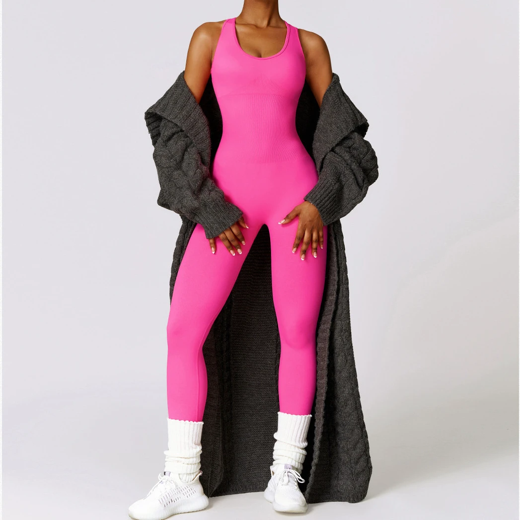 Women Workout Seamless Jumpsuit Yoga Ribbed Bodycon One Piece Tank Top Leggings Romper
