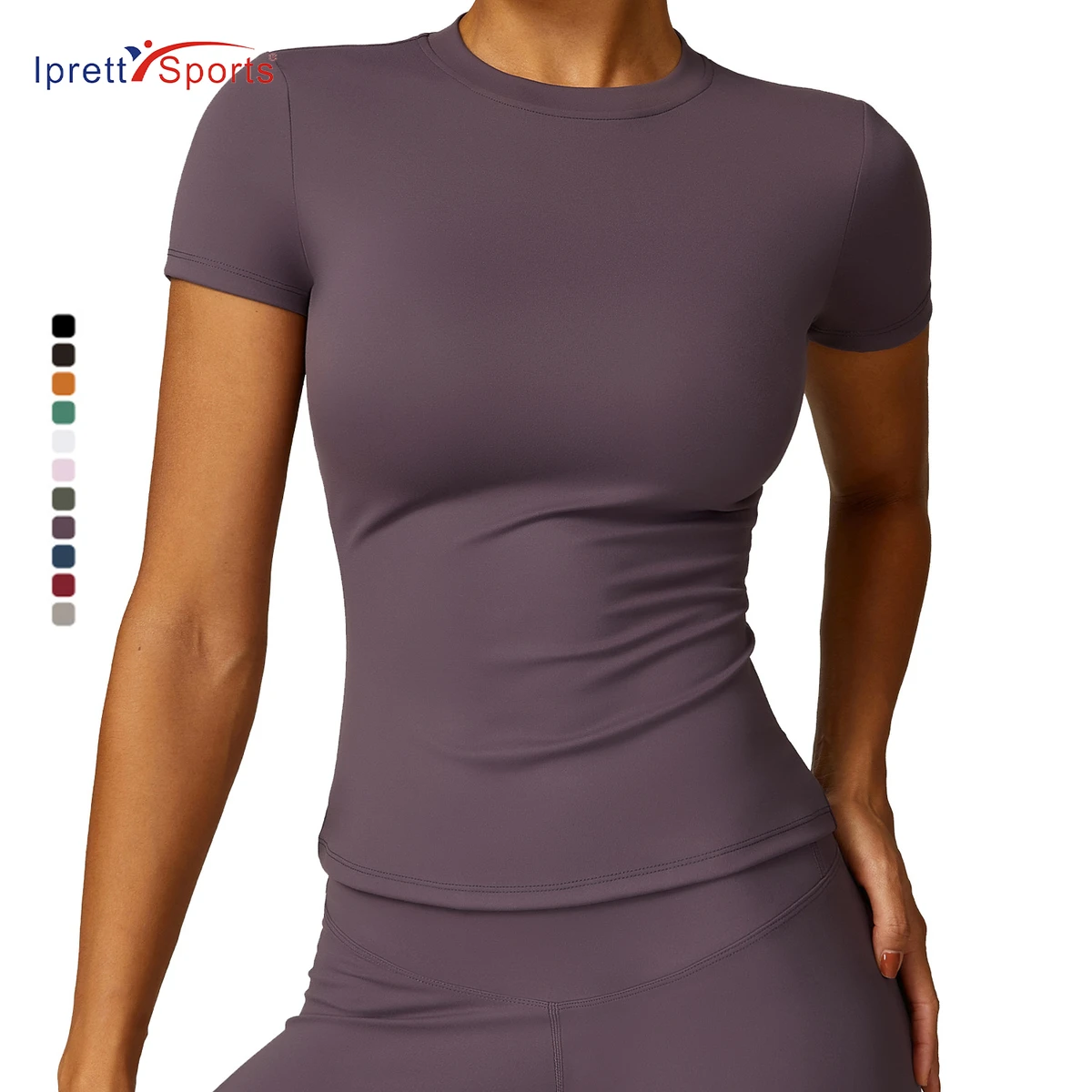 Custom High Quality Soft Sportswear Women Crewneck Short Sleeve Gym Blank Tshirts Fitness Tops Compression Slim Fit Yoga T Shirt