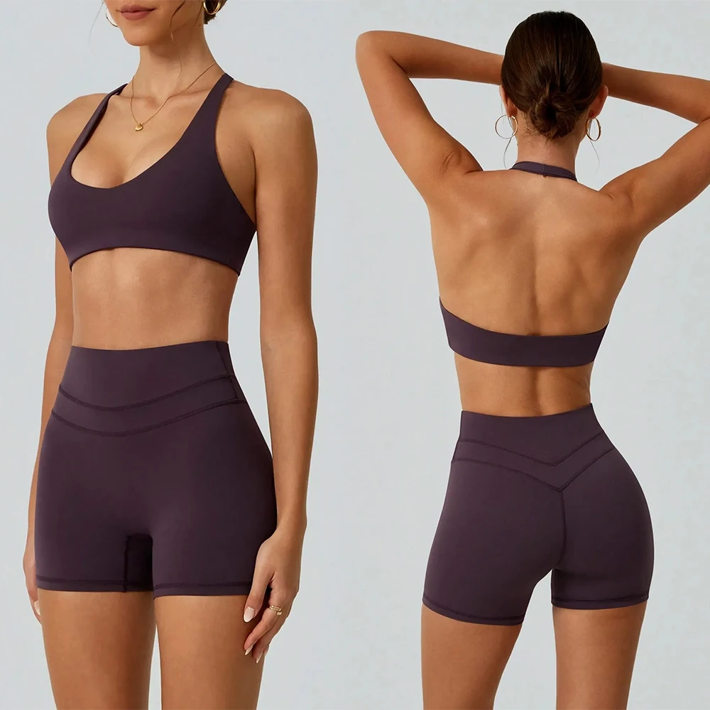 Custom Gym Elastic Backless Sports Bra and Leggings Sportswear 2 Piece Fitness Yoga Wear Sets