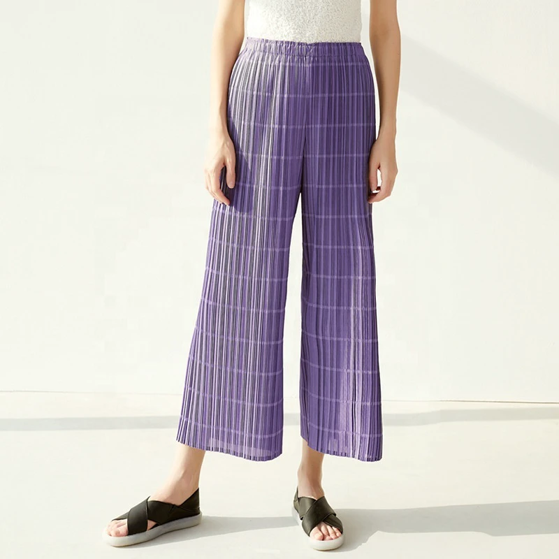 Sanzhai Solid Color Bamboo Pants 2023 Summer New Slimming Women's Large Straight Leg Pants Leggings Loose Slimming Nine-point Ca