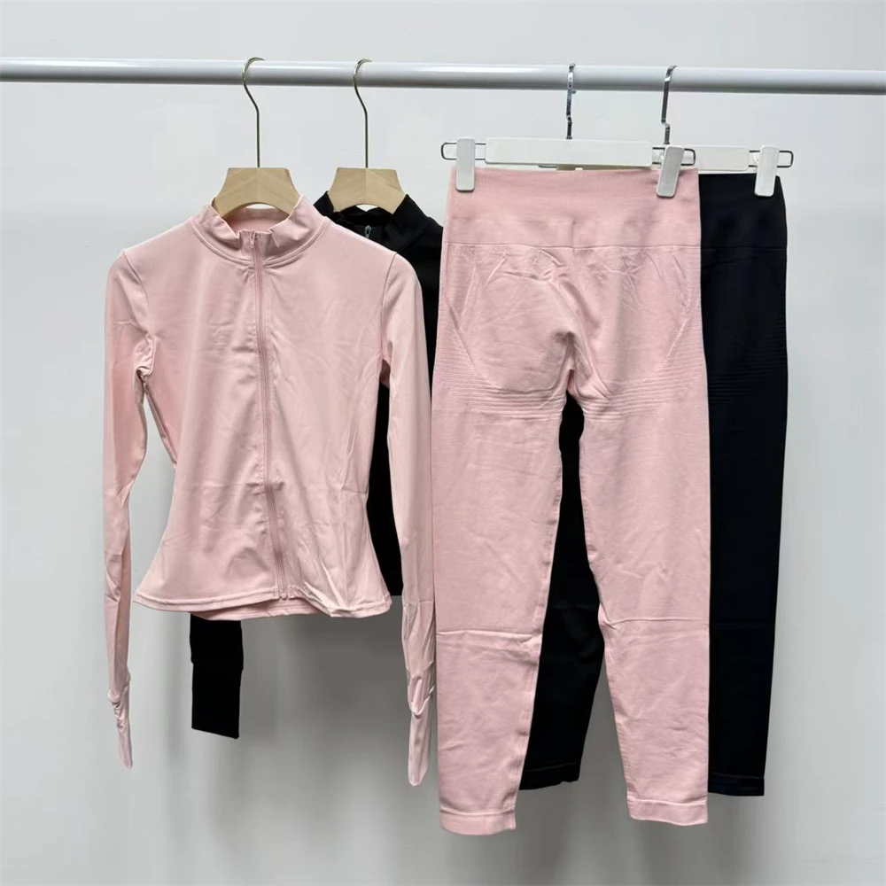 Solid Color Double-sided Fur Coat Nude Sensory Jacket Long Sleeve Suit Tight Running Fitness Yoga Suit Two-piece Set