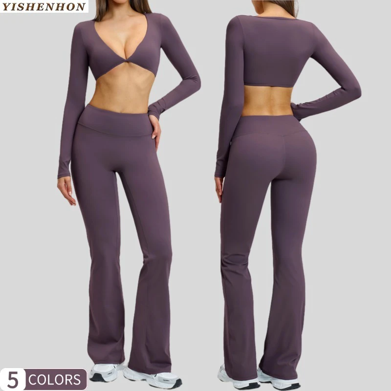 YSH Women's Plus Size Yoga Set Quick Dry Fitness Gym Bra Flared Pants Breathable Sustainable Seamless Yoga Suit Custom