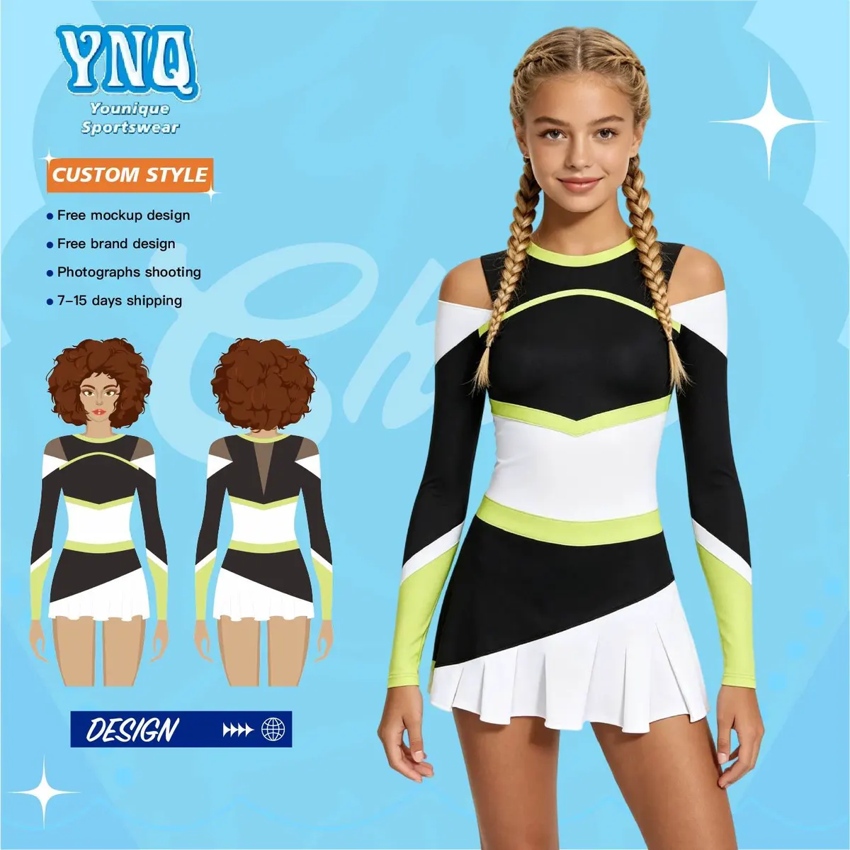 OEM Custom Girls Sexy AB Rhinestones Cheerleader Costume Pretty Dance Practice Wear for Women for Children's Cheerleading