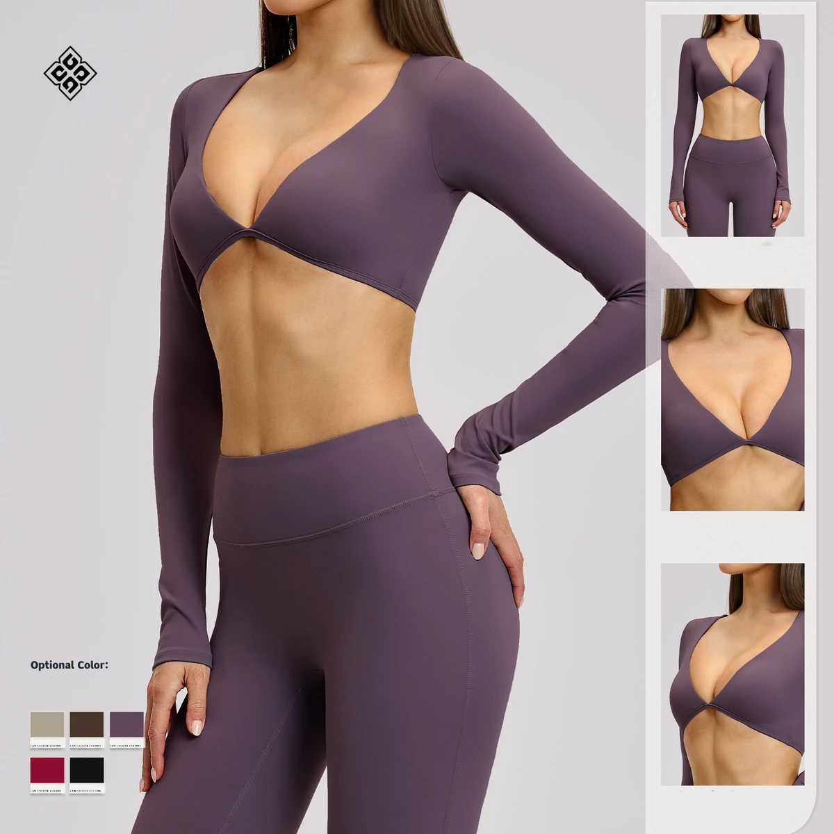 Casual Yoga Long-sleeved V-neck Fashionable Short Sport Top Outdoor Fitness Running T-shirt for Women