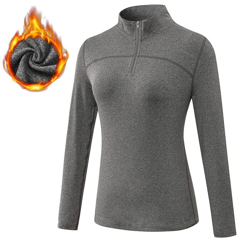 Wholesale Womens Tight Yoga Top Half Zip Workout Running Top High Stretch Slimming Warm Sportswear Long Sleeve Top