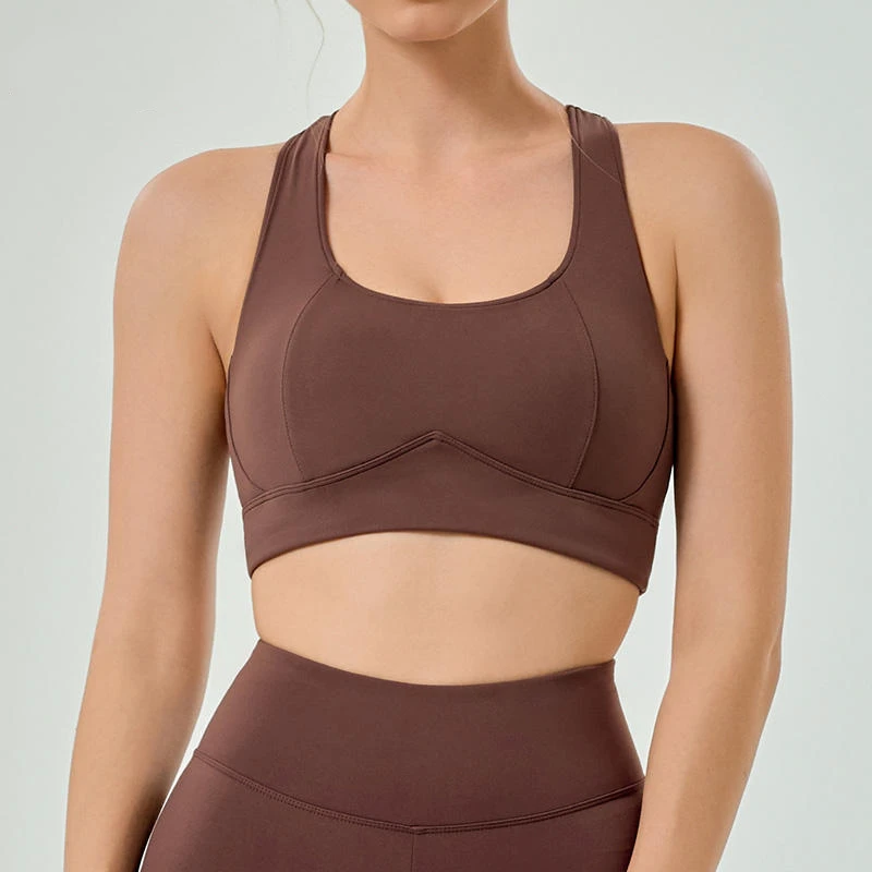 Quick-Drying Women's Anti-Bacterial High Quality Sports Bra Deep V-Neck Medium Support Slim Shoulder Strap Yoga Running Front