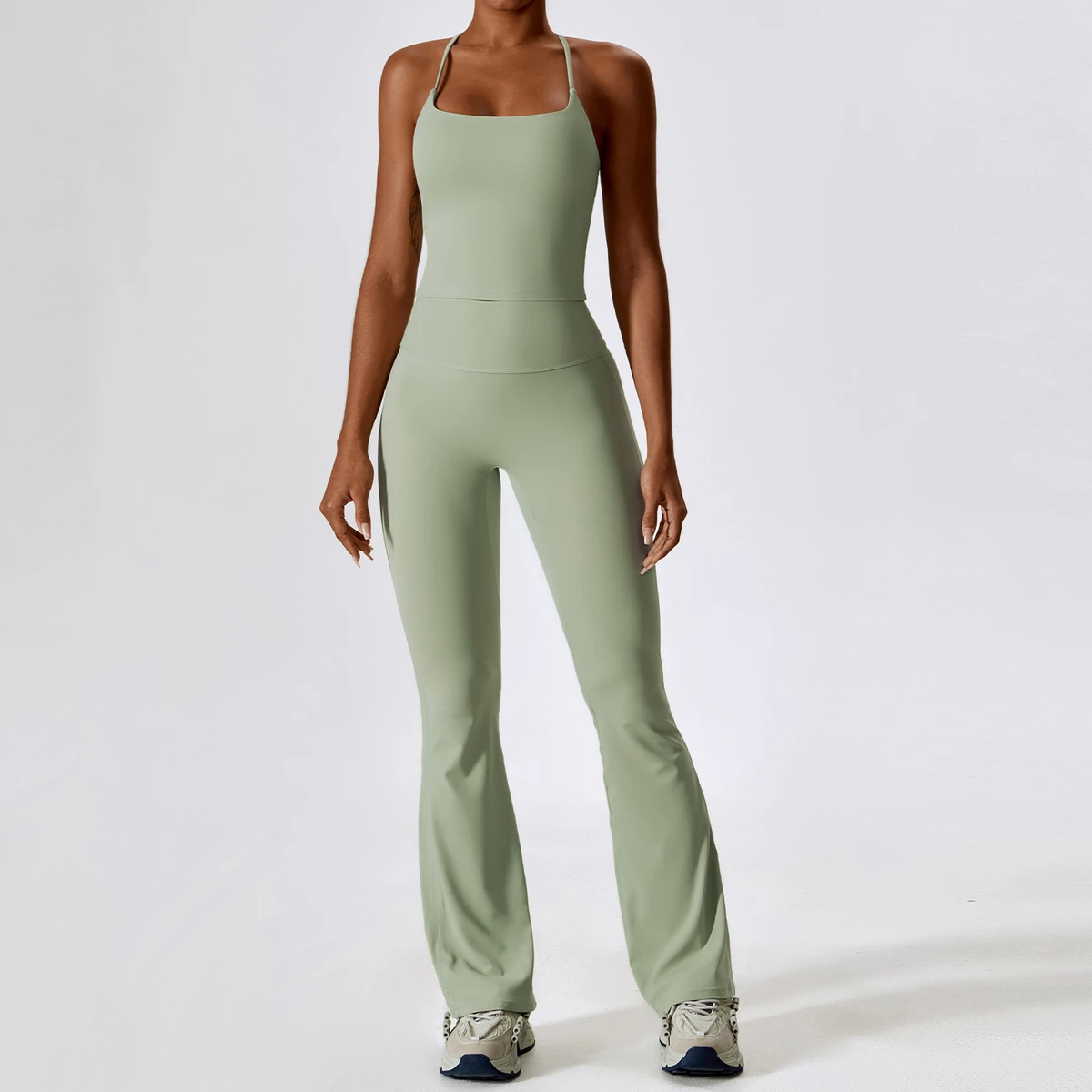 New Ladies Sports Vest Wide Leg Yoga Pants Suits Casual Lightweight Cooling Smooth Two Piece Gym Wear Set