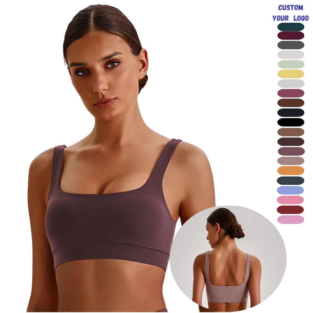 Womens Square Neck Sports Bra Naked Feel Workout Bra High Stretch Yoga Fitness Running Gym Activewear Tank Top