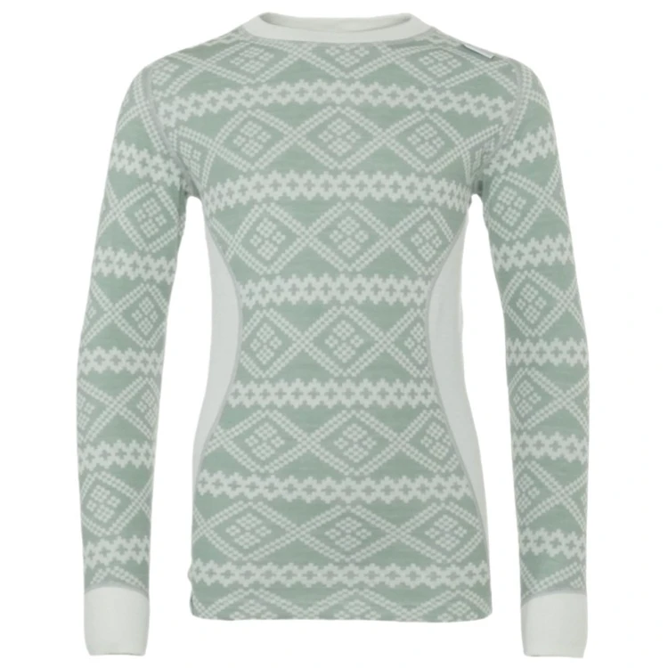 Children's Merino Wool Jacquard Knitted Roundneck Underwear Set Thermal Outdoor Sports Base Layer