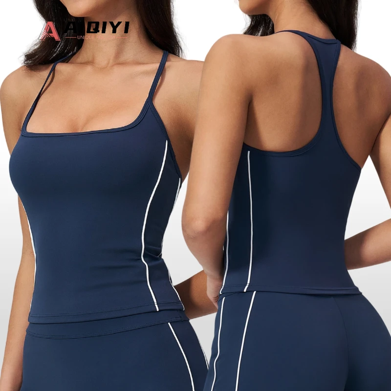 4539 New Women's Contrast Color Tight Sports Vest Detachable Chest Pad Breathable Quick-drying Yoga Suit Fitness Top Yoga Tops