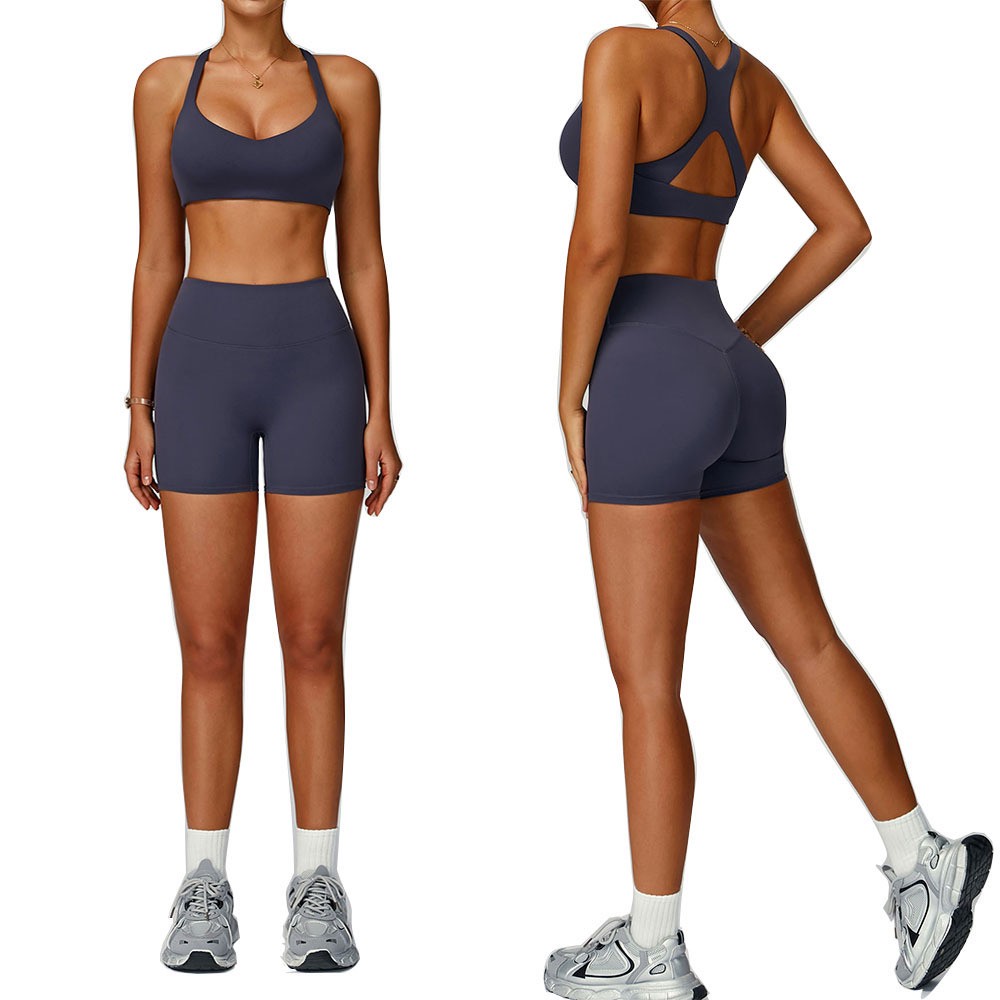 Women Girls Compression Slimming Quick Dry Active Running Training Yoga Set Sexy Racer Back Sports Bra and Shorts