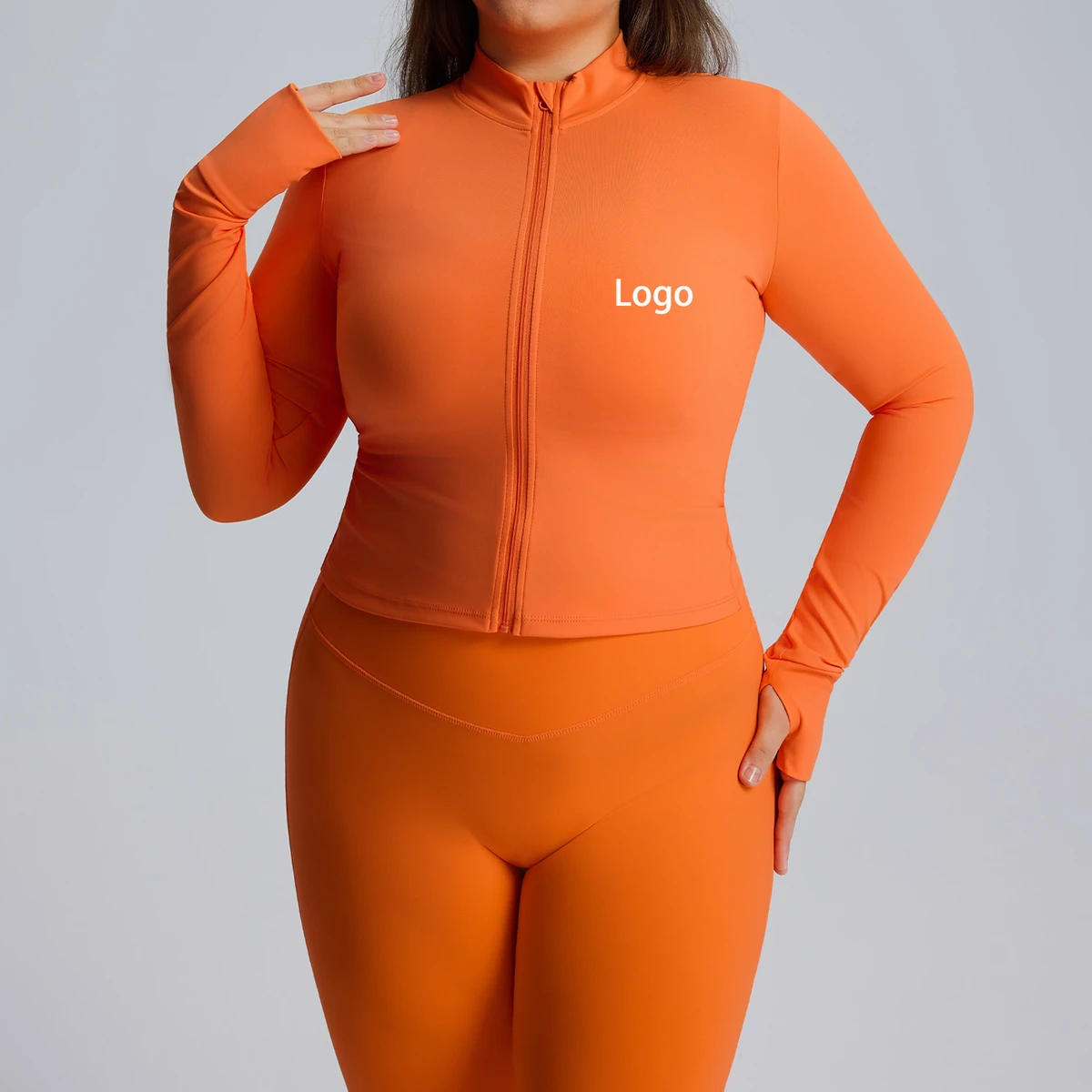 EU/US Size 3XL Stand Collar Long Sleeve Yoga Top With Thumb Hole Cropped Tight Fit Full Zip up Gym Workout Women's Sports Jacket