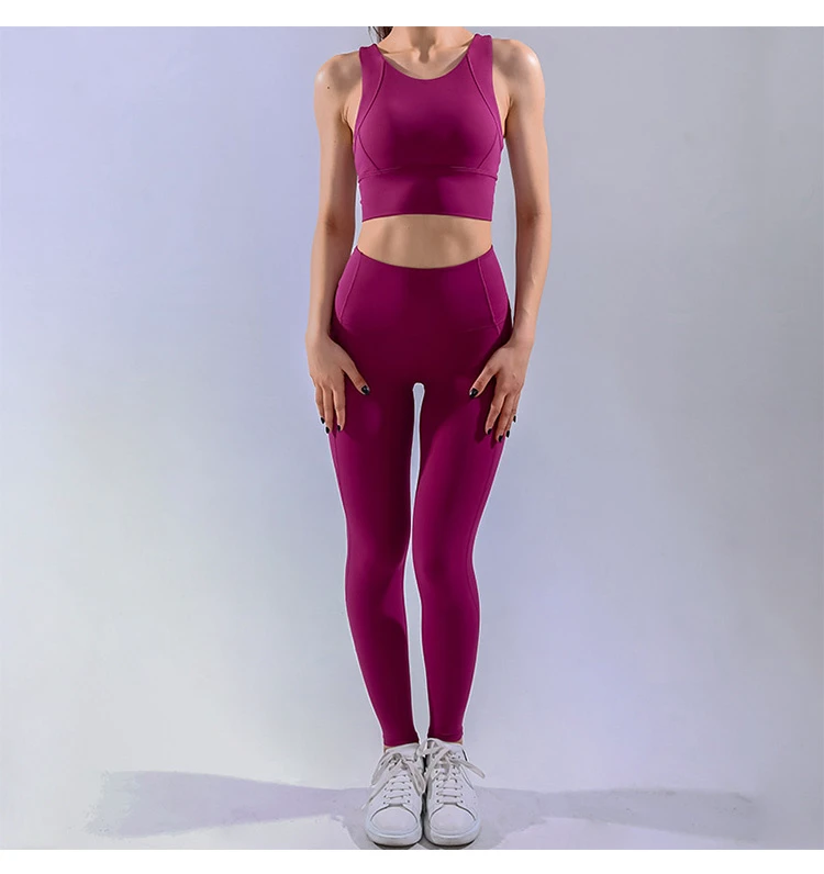 High Quality Women Fitness Two Piece Sleeveless Top and Yoga Legging Gym Yoga Set