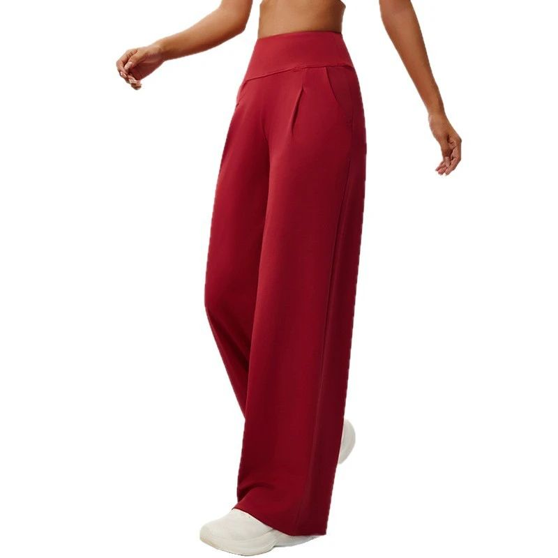Outdoor High-Waist Full-Length Loose Straight-Leg Wide-Leg Yoga Pants Women's Outerwear Breathable Sports Casual Polyester