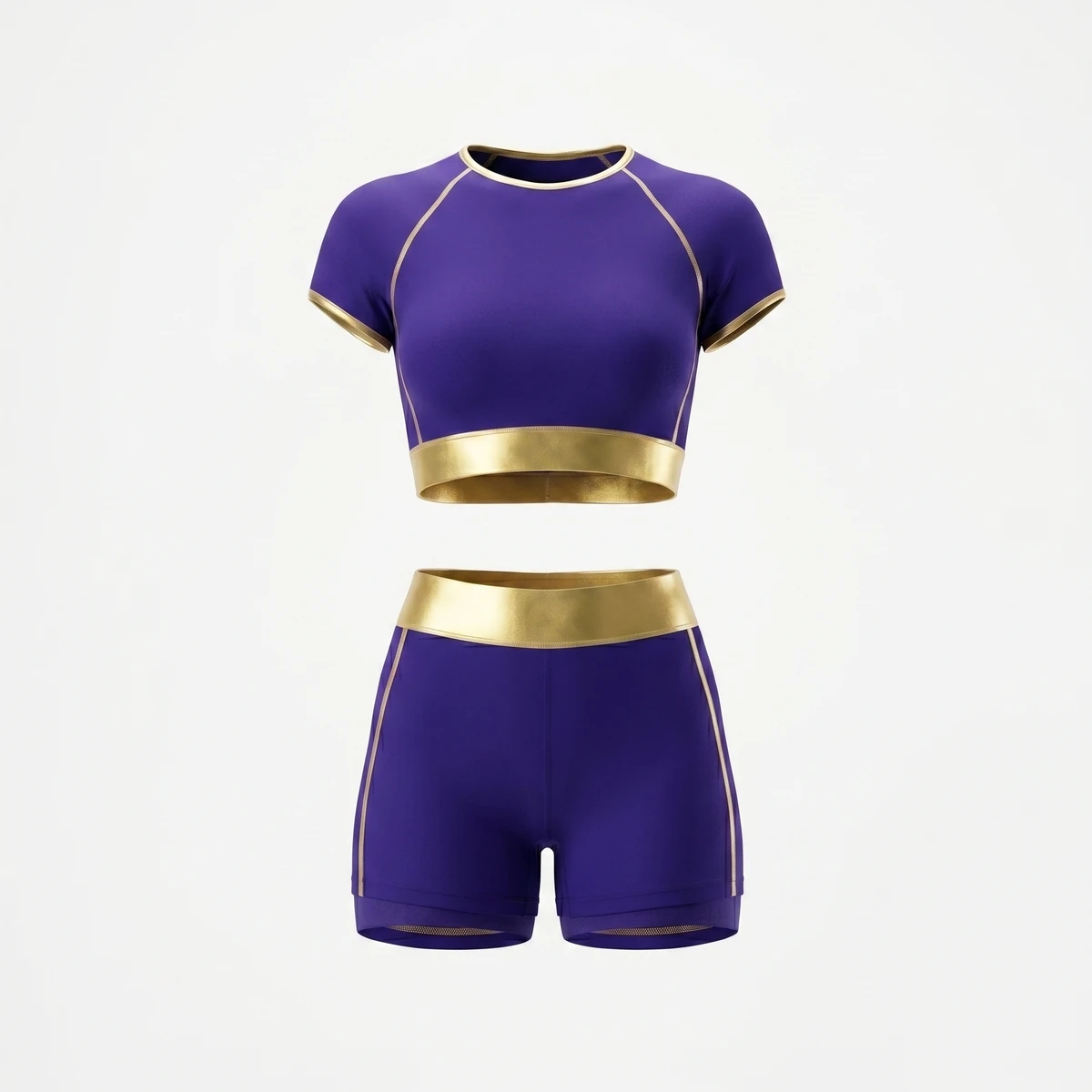 2025 Women Minimalist Gym Set Royal Purple Gold Crop Top High Waist Shorts Seamless Moisture Wicking Quick Dry Athletics