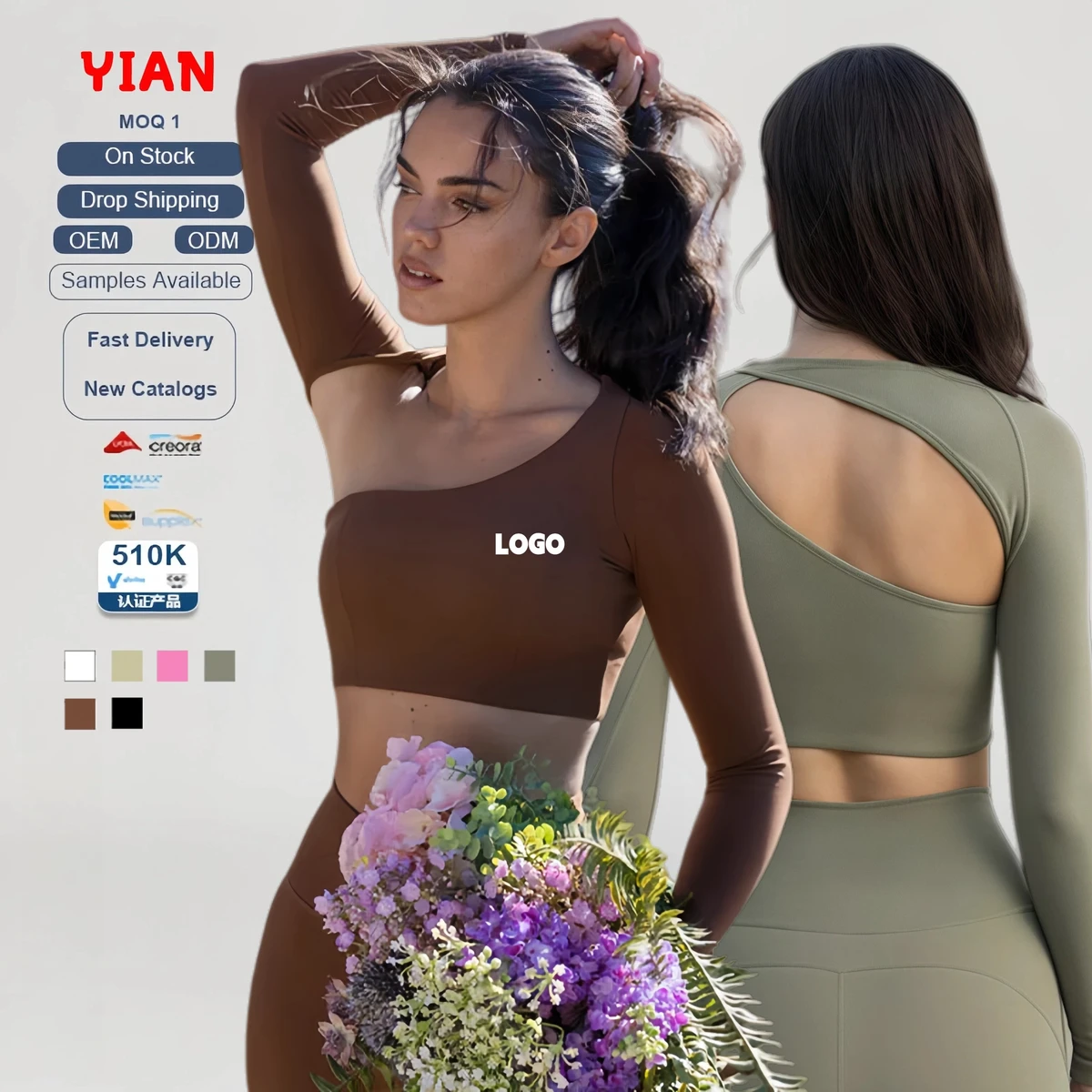 New Style Solid Irregular Collar Top with Bra Pad Long Sleeves Sports Gym Fitness High-intensity Yoga Top Breathable Halter Vest