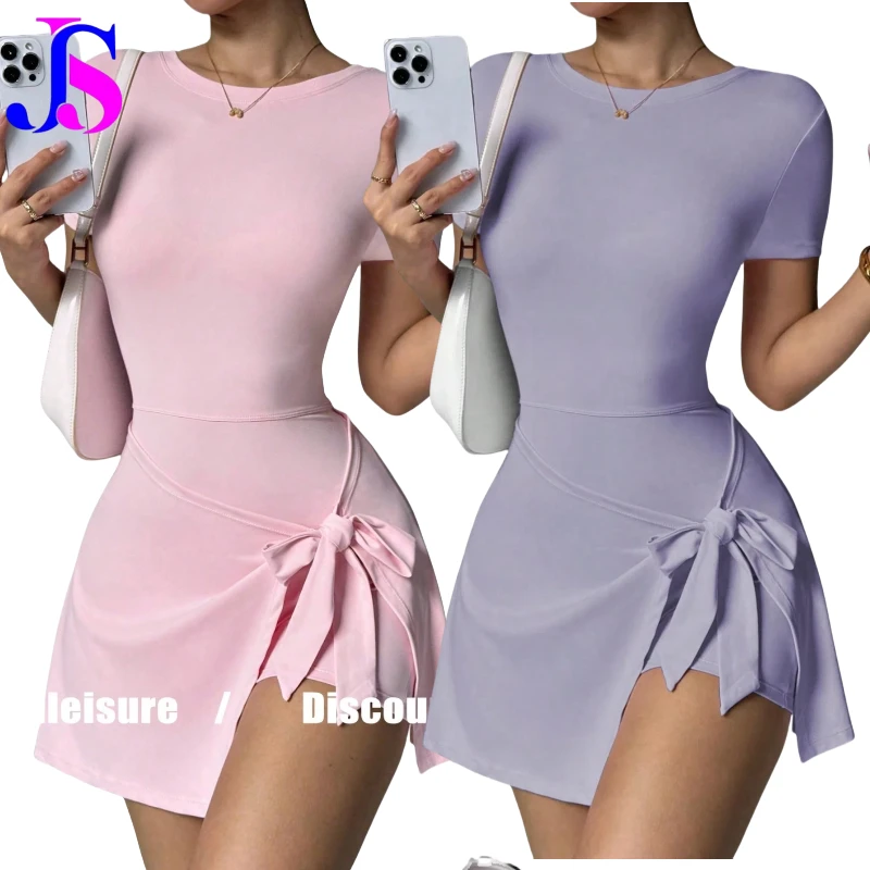 New Women Stitched Yoga Jumpsuits Gym Fitness Short Sleeve Dress BodySuits Workout Clothes Sportswear Shapewear Tennis Skirt
