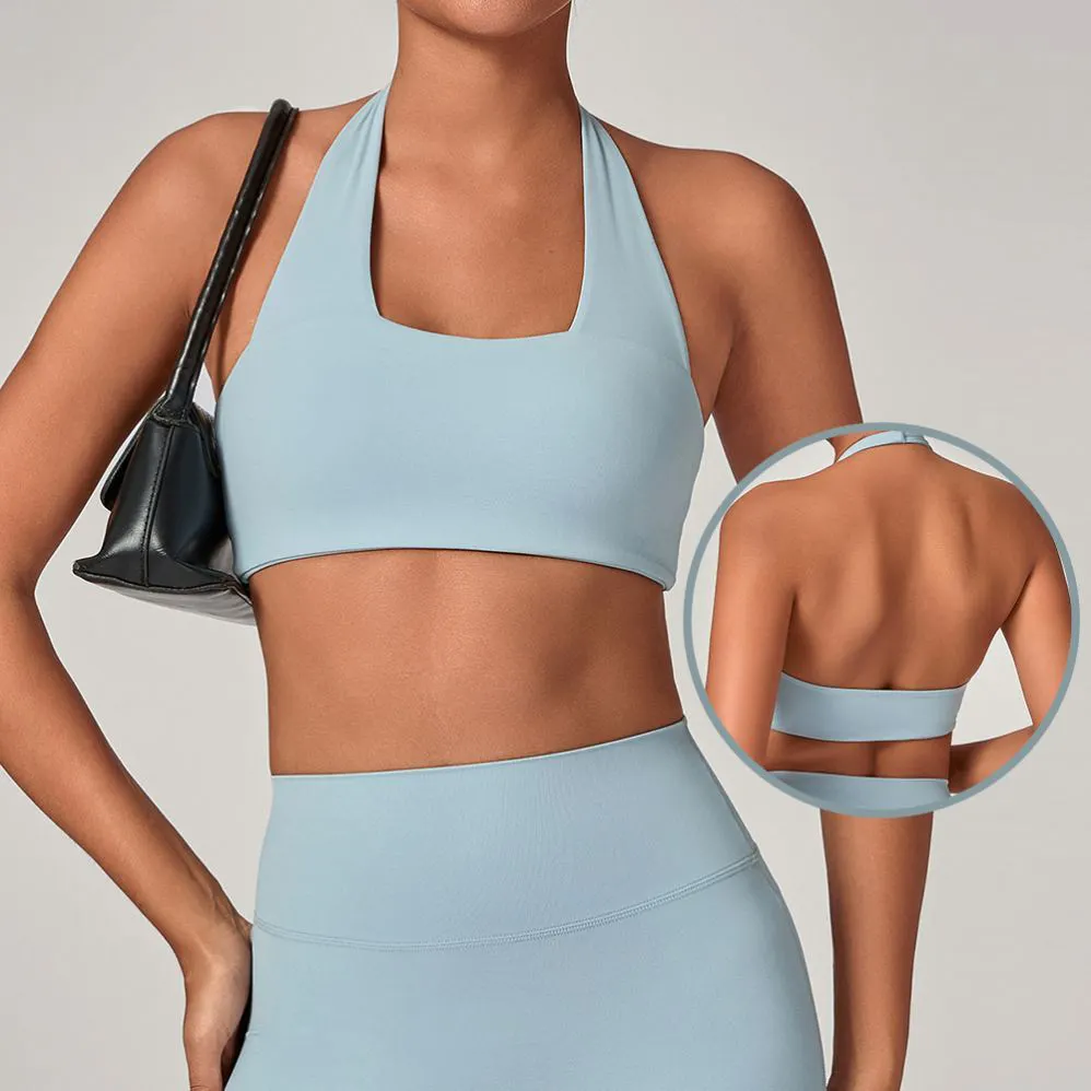 2026 New Arrival Halter Open Back Wholesale Breathable Quick Dry Workout Custom Gym Sports Fitness Yoga Bra
