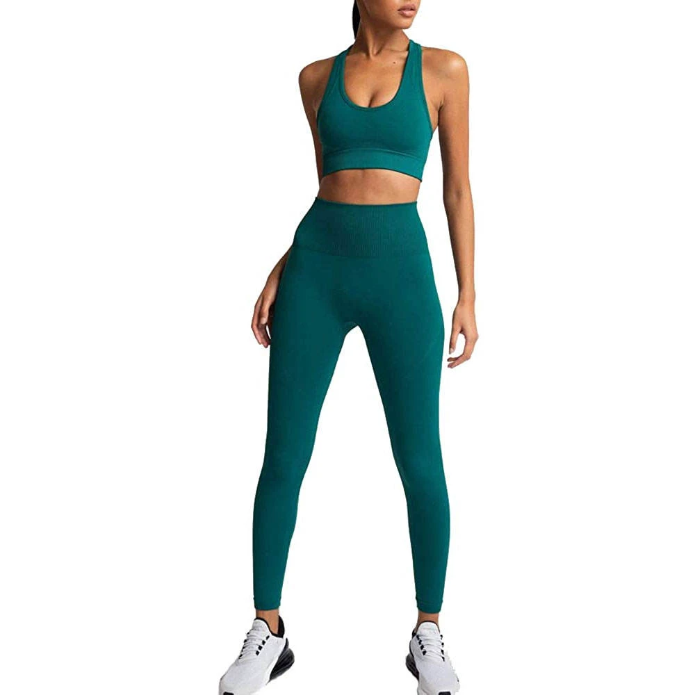Premium Style Women's Yoga Set Solid Elastic Waist Front Logo Breathable 2-Piece Set