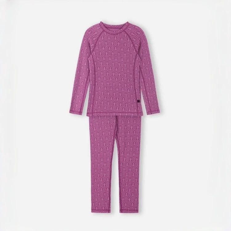 Children's 100% Merino Wool Jacquard Knitted Roundneck Underwear Set Girls Thermal Outdoor Sports Base Layer