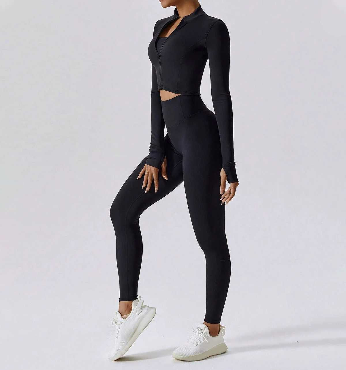 Wholesale Plus Size Womens Two Piece Workout Set Full Zipper Sports Jacket High Waisted Leggings Quick Dry Gym Yoga Running