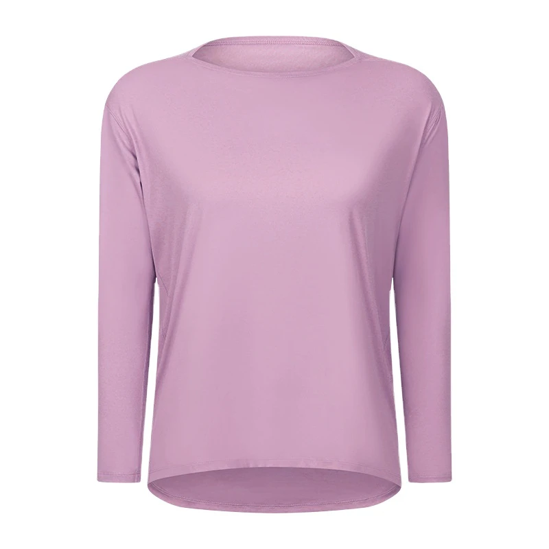Wholesale Customized Women's Round Neck Double Sided Nude Loose Long Sleeved Women's Slim Fit Breathable Fitness Yoga Cover Up