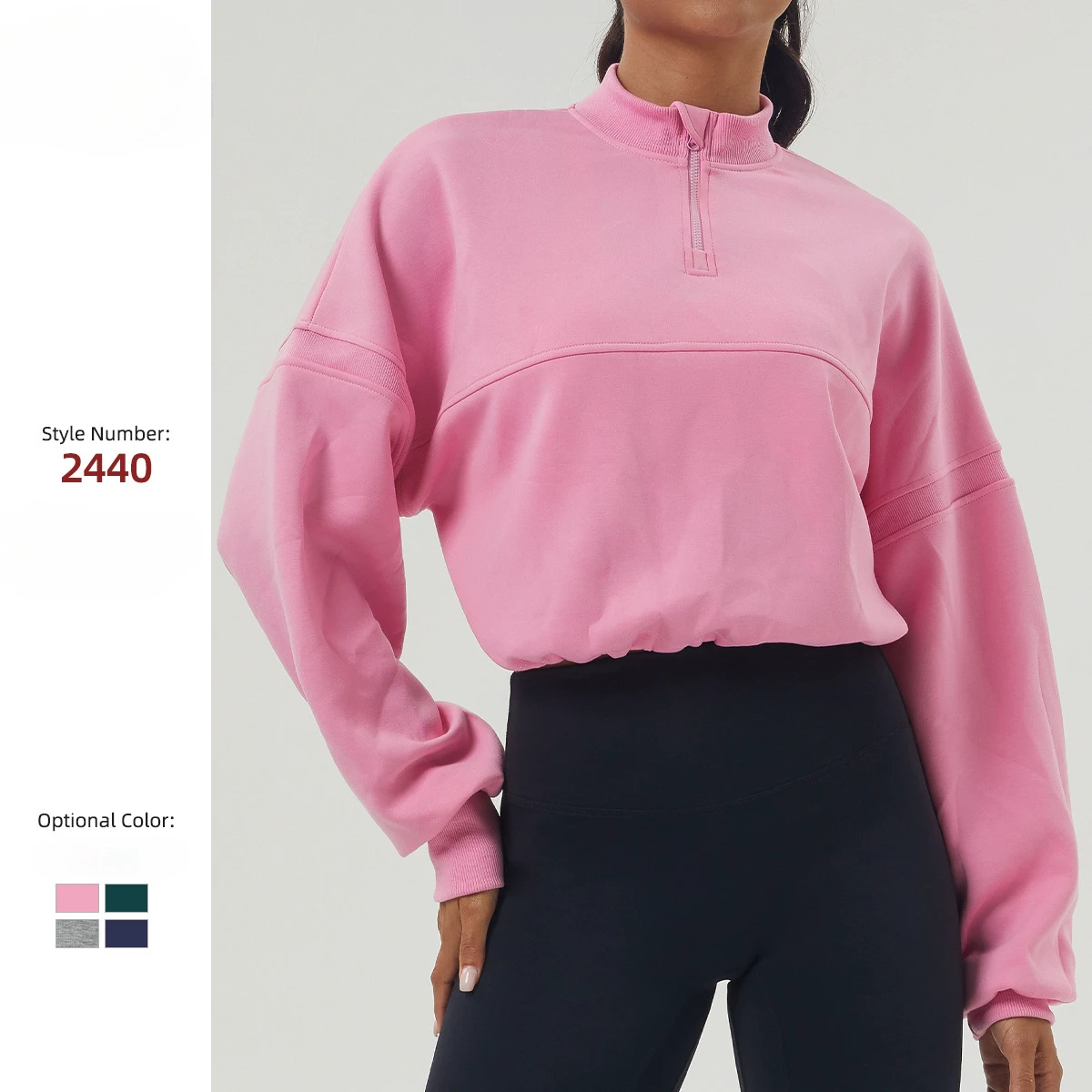 Women's Breathable Lightweight Quarter Zip Crop Sweatshirt Long Sleeve Stand Collar Drawstring Casual Pullover Yoga Top