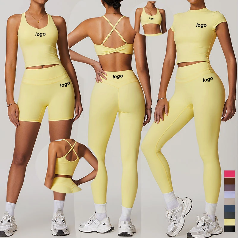 Private Label Sports Wear Manufacturers Brushed Fabric Soft Yoga Sets for Women Adjustable Straps High Waist Workout Clothing