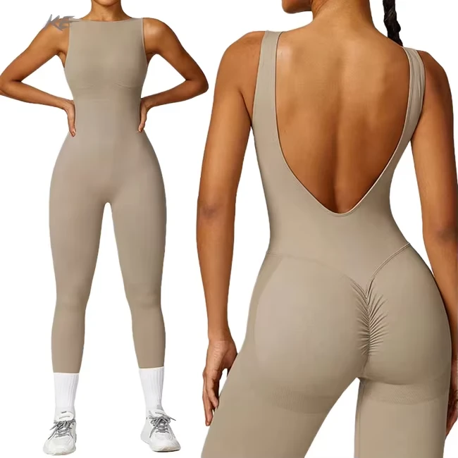 Custom Logo Women's Sports Bodysuit Backless Gym Fitness Yoga Jumpsuit Seamless One Piece Workout Wear Romper Jumpsuits