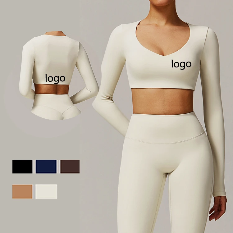 Tight Quick-drying Yoga Long-sleeved Women's V-neck Short Slim Top Running Sports Fitness T-shirt Sport Crop Tops for Women
