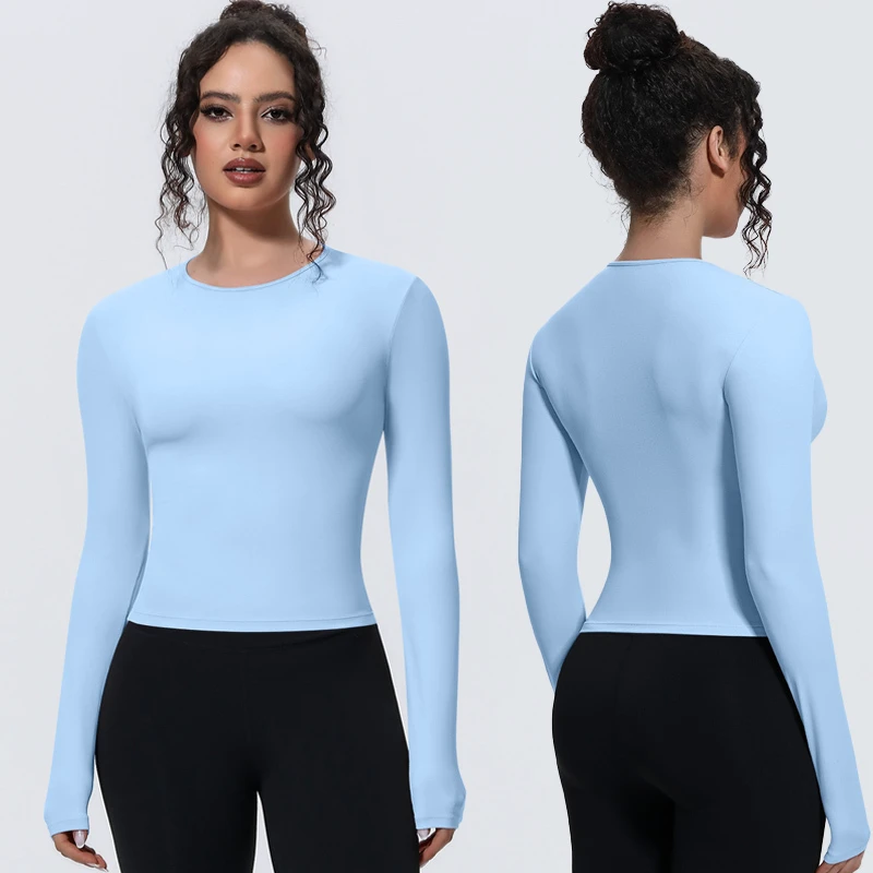 Hot Selling Women's Lightweight Breathable Quick Dry Sweat Wicking Sports Long Sleeve Top Seamless Gym Fitness Yoga T-shirt