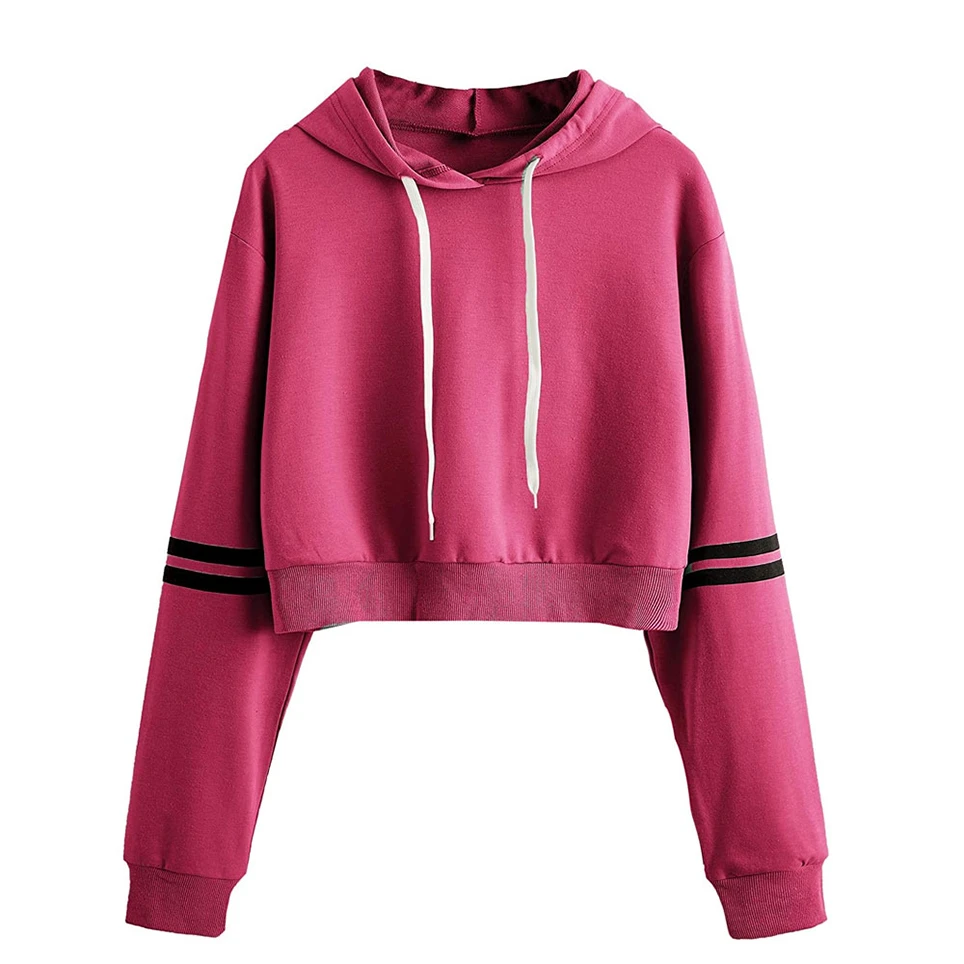 Women Winter Short Cropped Pullover Hoodie Soft Breathable Fabric Long Sleeve Front Logo Casual Gym Yoga Fitness Streetwear