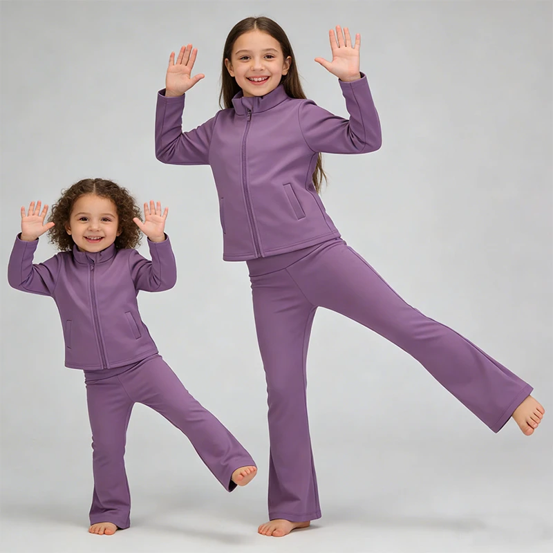 Two Pieces Kids Yoga Set Zip up Jacket High Waist Pants Girls Yoga Wear Workout Clothes Girl's Athletic Clothing Yoga Sets