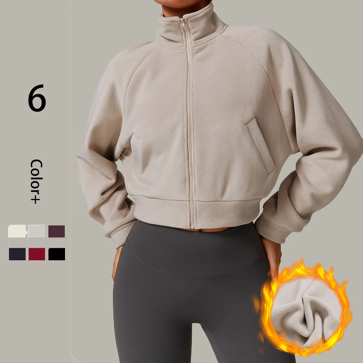 Women Fashion Stand Collar Wind Proof Gym Jacket Lady Thick Pocket Warm Fitness Top Female Casual Zipper Yoga Coat