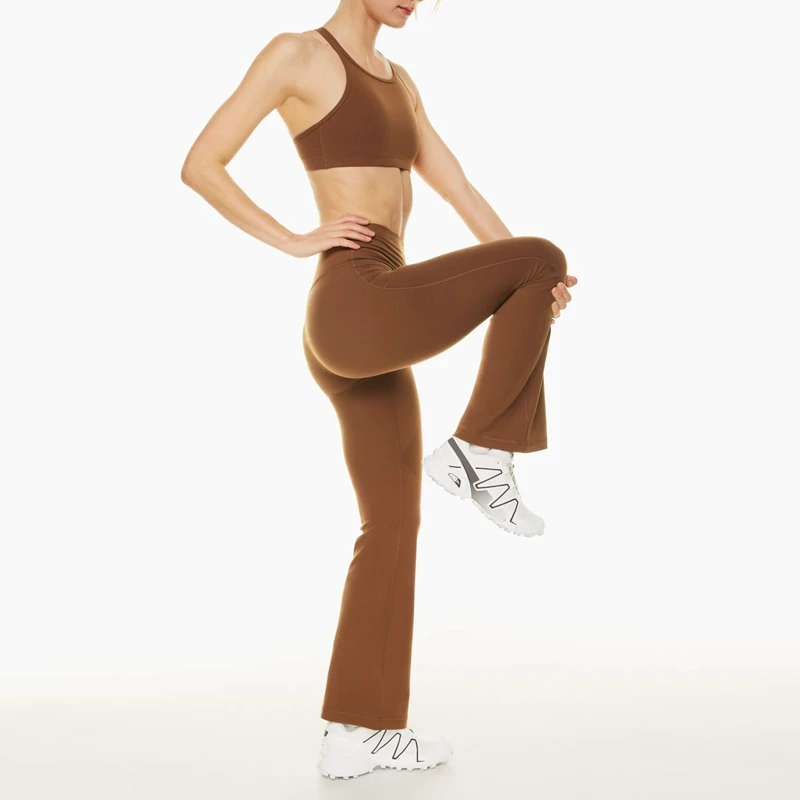 F230443 Custom 2 Pieces Yoga Sport Set Women Active Wear Crop Top Tank Top Wide Leg High Waist Butt Lifting Fitness Yoga Pants