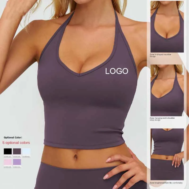 Wholesale Breathable for Yoga Vest V-Neck Tank Top for Women Regular Fit Outdoor Running Sports Underwear Front Logo