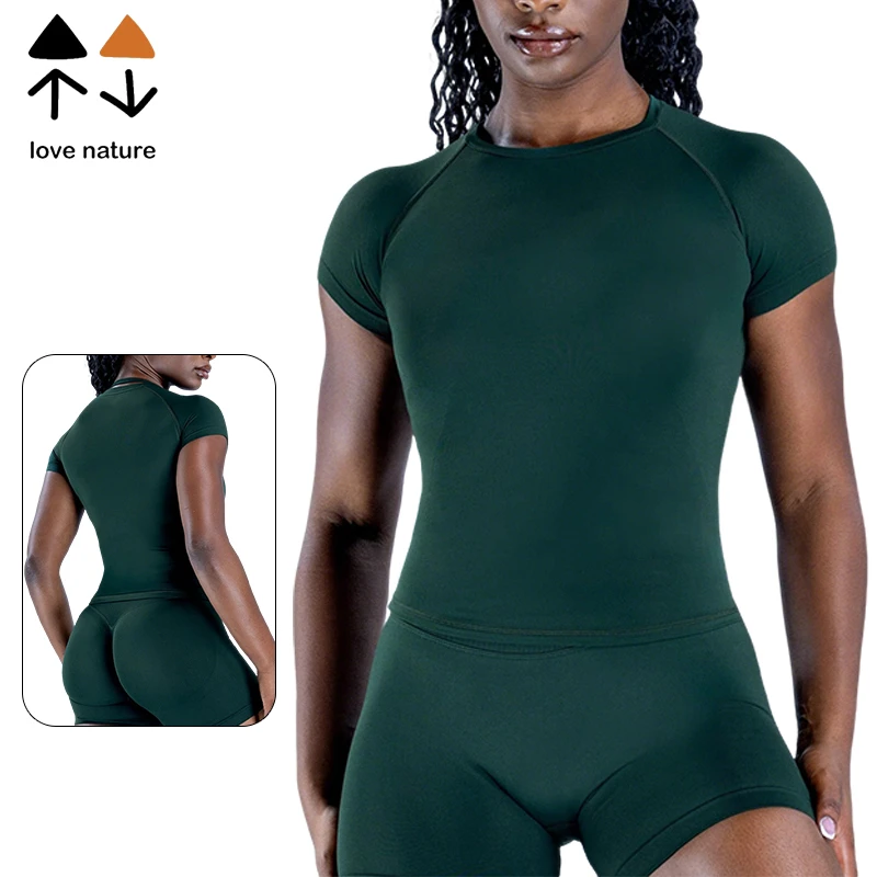 Wholesale Custom Logo Sportswear Women's Round Neck Quick Dry Customizable Yoga Sports Outdoor Short Sleeve Yoga Top