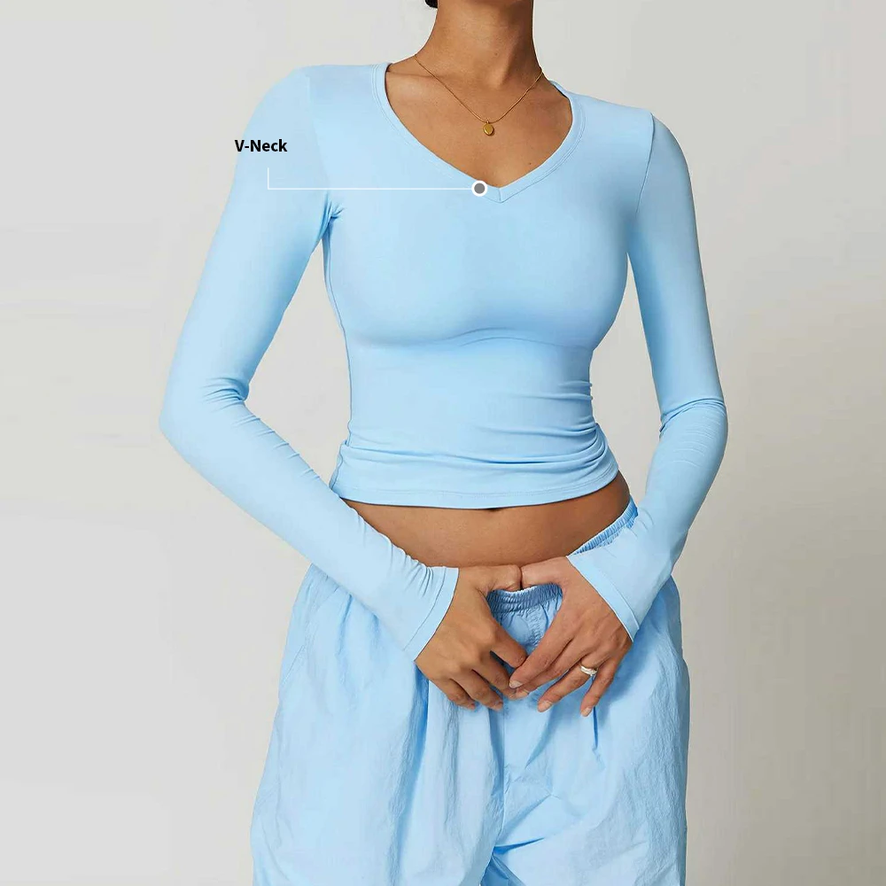 Custom Long Sleeves Vneck Sports Tshirt Gym Fitness Quick Dry Breathable High Elastic Yoga Wear Top for Women