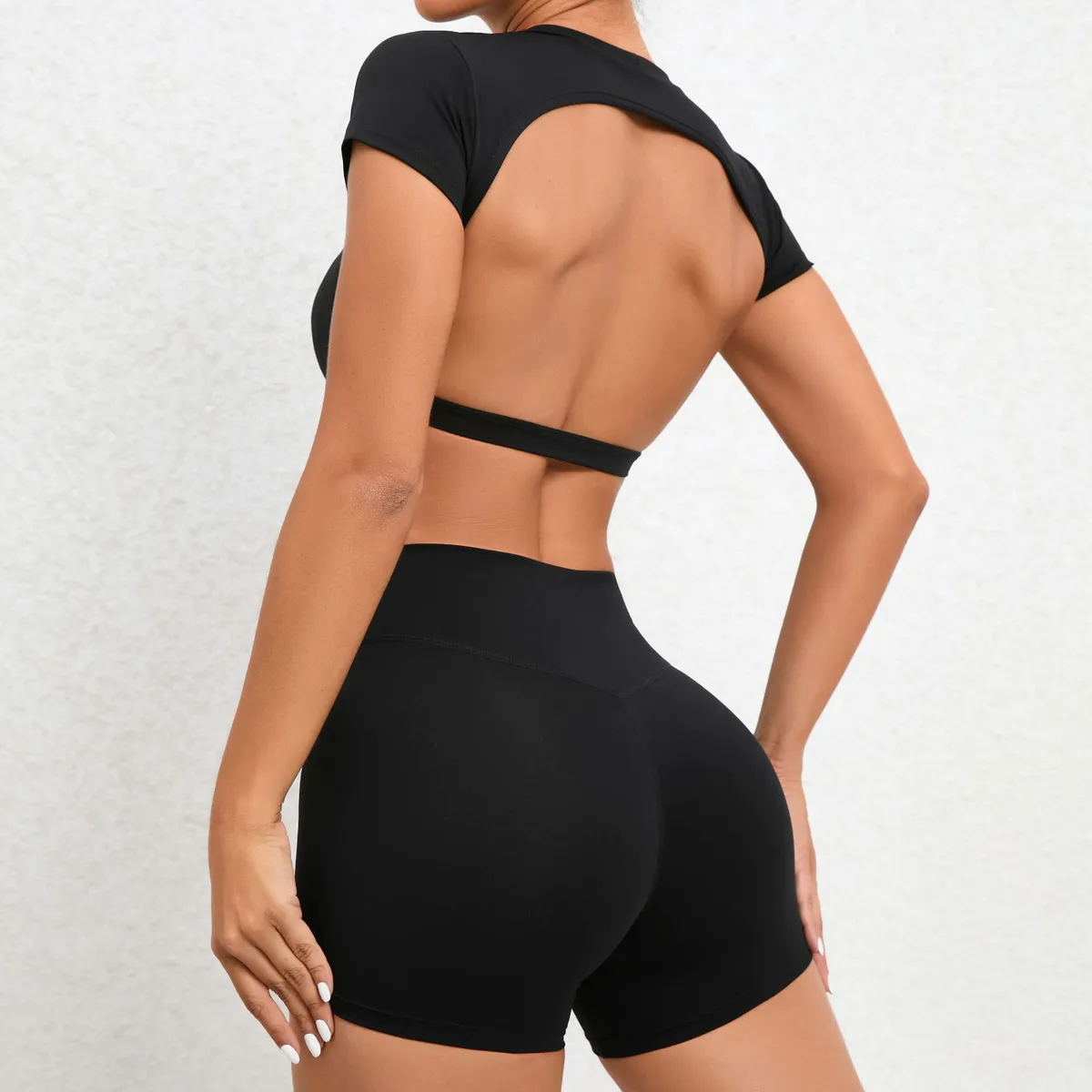 Women's High-Waisted Butt-Lifting Spandex/Nylon 2-Piece Shorts Ensemble Stretchy Tummy-Contouring Quick-Drying Yoga Suit Set