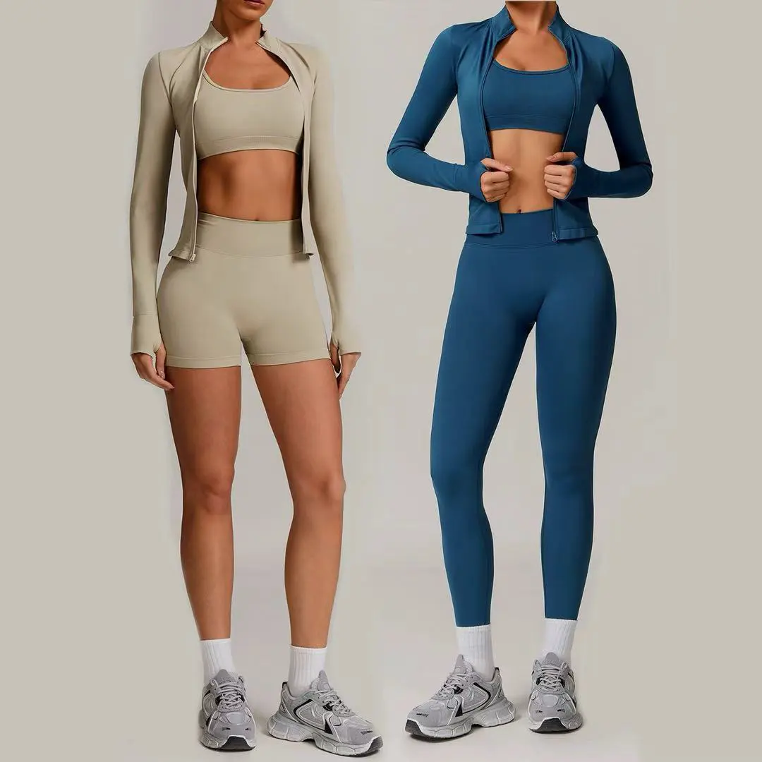 New Customizable Seamless Three-piece Yoga Set - Slimming and Athletic Running and Exercise Quick-drying Fitness Pants